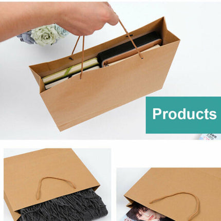 5pcs Bulk Kraft Paper Bags Gift Shopping Carry Craft Brown Retail Bag with Handles Au M.