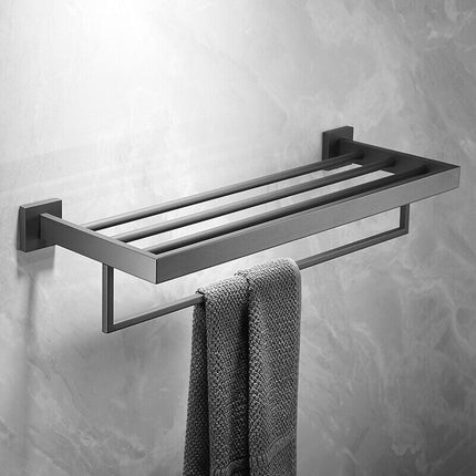 600mm 2 Layers Towel Shelf Storage Bath Stainless Steel Rack Rail Black.