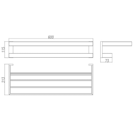 600mm 2 Layers Towel Shelf Storage Bath Stainless Steel Rack Rail Black.