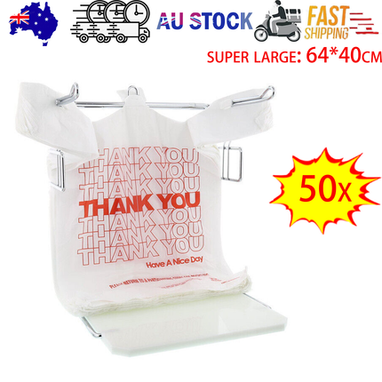 50X Plastic Shopping Bags - Reusable Recyclable Singlet Eco Grocery Carry Bag Super Large.