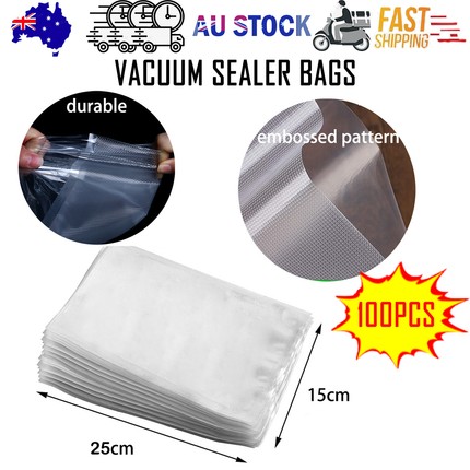 100X Vacuum Sealer Bags Precut Food Storage Saver Heat Seal Cryovac BPA-Free 15x25cm.