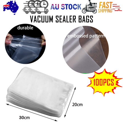 100X Vacuum Sealer Bags Precut Food Storage Saver Heat Seal Cryovac BPA-Free 20x30cm.