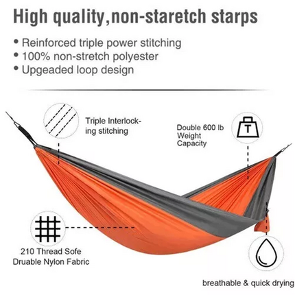 Outdoor Camping Hammock  Lightweight 260x140cm Portable Travel Orange.