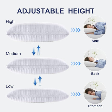 2xQueen Quality Pillows Cotton Hotel Adjustable Home Pillows Down Alternative Pillows.