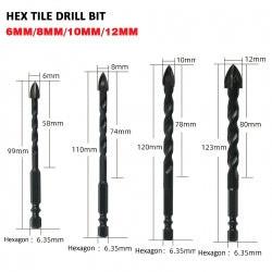 4PCS Drill Set Hex Tile Drill Bit Glass Ceramic Bric Hex Shank Cross Spear Head.