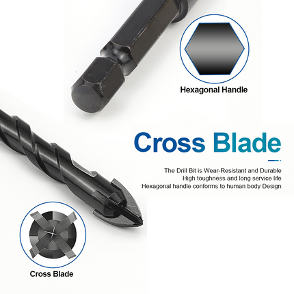 4PCS Drill Set Hex Tile Drill Bit Glass Ceramic Bric Hex Shank Cross Spear Head.