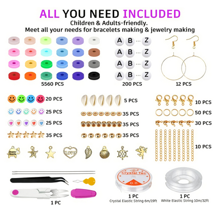 About 6113pcs Clay Heishi Beads Flat Bead Kit Bracelets Necklace Earrings Making.