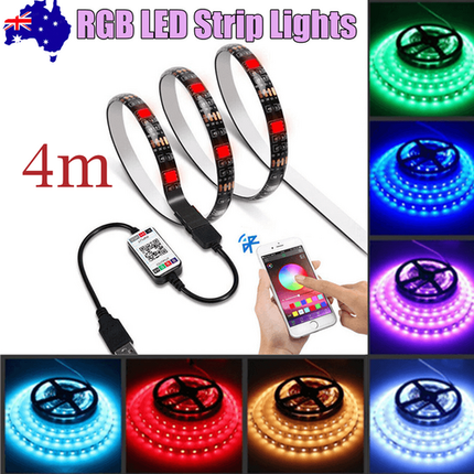 4M RGB LED Strip Lights IP65 Waterproof 5050 300LEDs 12V USB Bluetooth Gift.