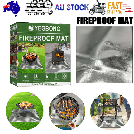 Yegbong Fireproof Mat, Outdoor Lawn Terrace Barbecue Fireproof Silver Rectangular Protective Mat.
