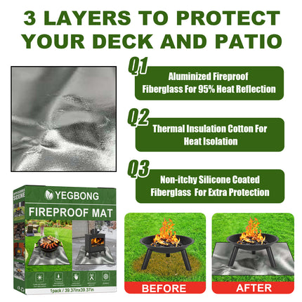 Yegbong Fireproof Mat, Outdoor Lawn Terrace Barbecue Fireproof Silver Rectangular Protective Mat.
