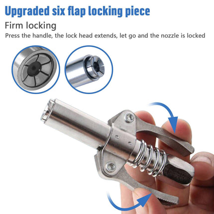Grease Gun Coupler High Pressure Quick Release Lock Nozzles w/Hose For 1/8"NPT.