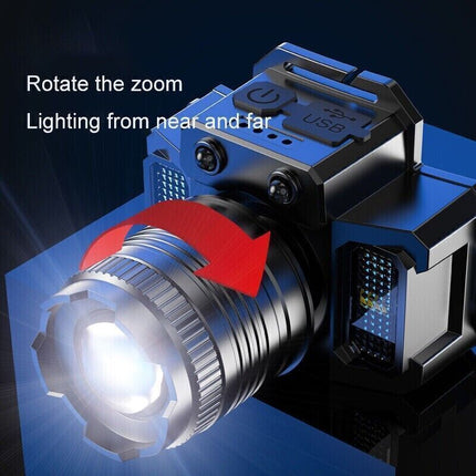 900000LM LED Headlamp Rechargeable Headlight Zoomable Head Torch Lamp Flashlight.