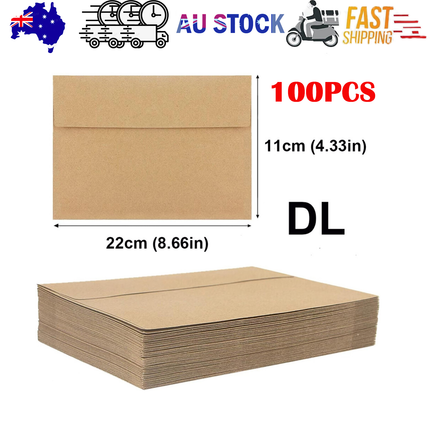 100x Kraft Envelopes Brown DL Mailer for Standard Business Wedding Party 120GSM.