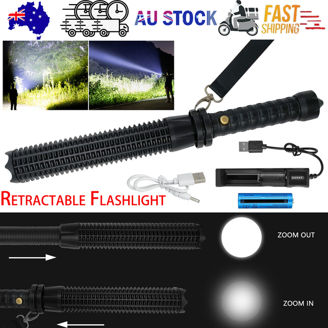 Baseball LED Flashlight Rechargeable Zoom Police Security Torch Baton Lamp Light.