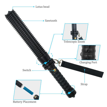 Baseball LED Flashlight Rechargeable Zoom Police Security Torch Baton Lamp Light.
