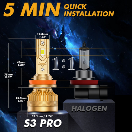 S3 PRO Series H11 Dual Copper Pipe 12V Matching Decoder 120W Gold Aluminum Components AUXBEAM.