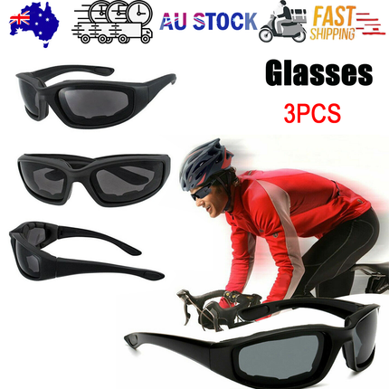 3pcs Chopper Foam Padded Motorcycle Riding Glasses Sunglasses Windproof Goggles.
