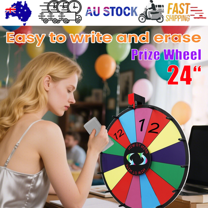 24" Prize Wheel 14 Slots Spinning with Stand Dry Erase Fortune Game Carnival.