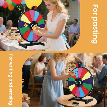 24" Prize Wheel 14 Slots Spinning with Stand Dry Erase Fortune Game Carnival.