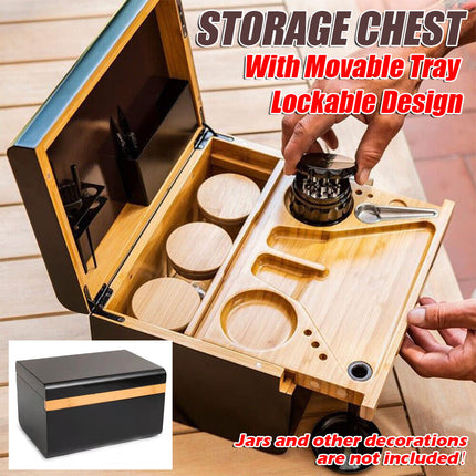 Wooden Storage Chest With Movable Tray Wood Lockable Stash Box Rolling Tray Gift.