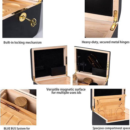Wooden Storage Chest With Movable Tray Wood Lockable Stash Box Rolling Tray Gift.