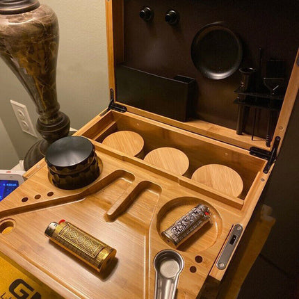 Wooden Storage Chest With Movable Tray Wood Lockable Stash Box Rolling Tray Gift.