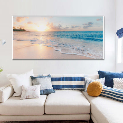 Wall Art 60cmx120cm Ocean and Beach White Frame Canvas.