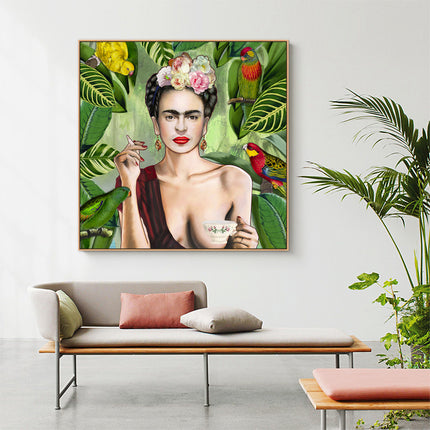 Wall Art 60cmx60cm Self Portrait by Frida Kahlo Wood Frame Canvas.