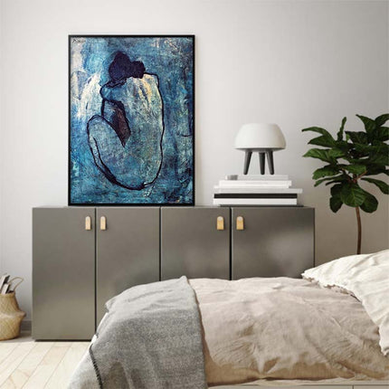 Wall Art 60cmx90cm Blue Nude by Pablo Picasso Black Frame Canvas.