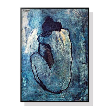 Wall Art 70cmx100cm Blue Nude by Pablo Picasso Black Frame Canvas.