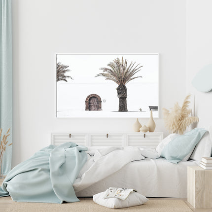Wall Art 60cmx90cm European Palm Tree White Frame Canvas.