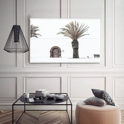 Wall Art 60cmx90cm European Palm Tree White Frame Canvas.