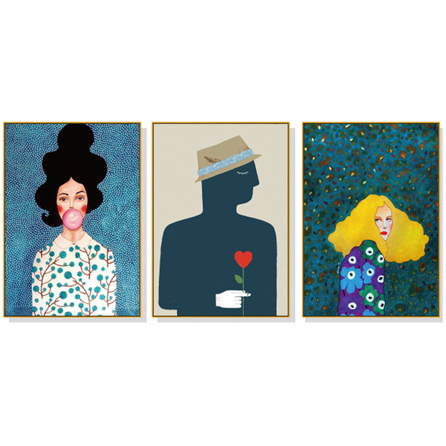 Wall Art 40cmx60cm Modern Figure 3 Sets Gold Frame Canvas.