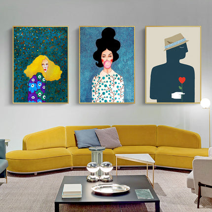Wall Art 40cmx60cm Modern Figure 3 Sets Gold Frame Canvas.