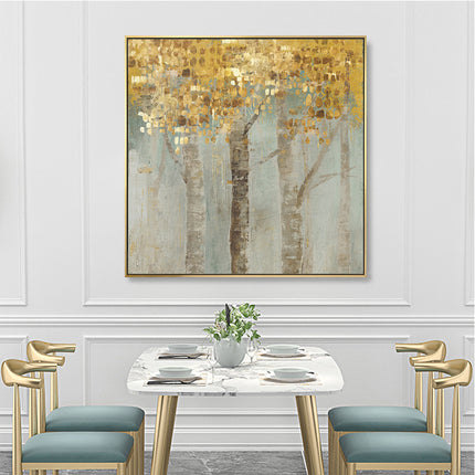 Wall Art 70cmx70cm Golden Leaves 2 Sets Gold Frame Canvas.