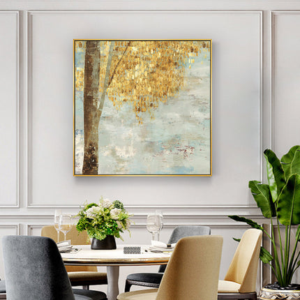 Wall Art 70cmx70cm Golden Leaves 2 Sets Gold Frame Canvas.