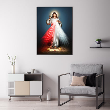 Wall Art 60cmx90cm Jesus Divine Mercy I Trust In You Black Frame Canvas.