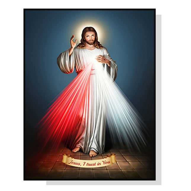 Wall Art 60cmx90cm Jesus Divine Mercy I Trust In You Black Frame Canvas.