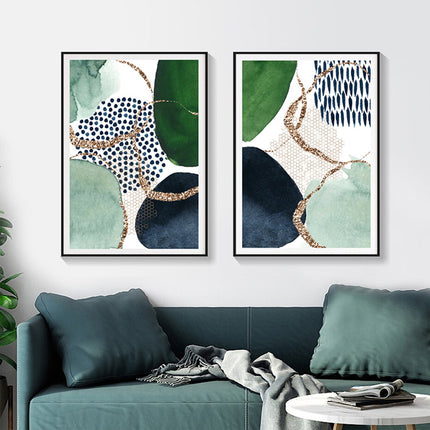 Wall Art 60cmx90cm Abstract Green and Navy 2 Sets Black Frame Canvas.