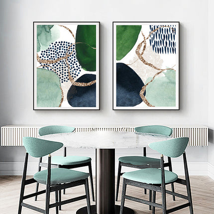 Wall Art 60cmx90cm Abstract Green and Navy 2 Sets Black Frame Canvas.