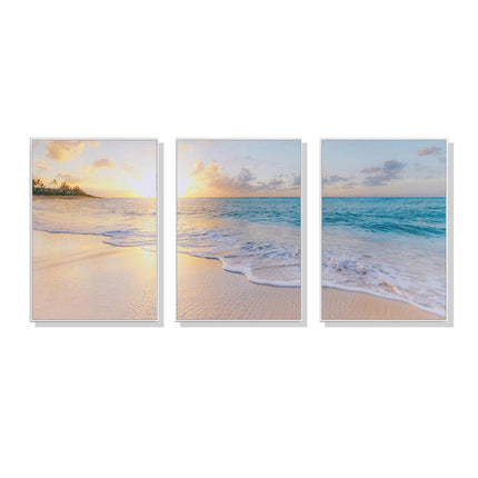 Wall Art 60cmx90cm Ocean and beach 3 Sets White Frame Canvas.