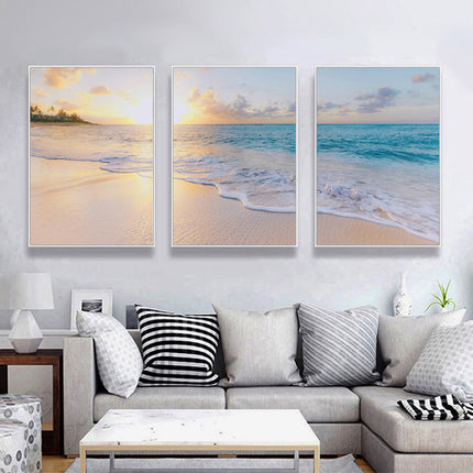 Wall Art 60cmx90cm Ocean and beach 3 Sets White Frame Canvas.