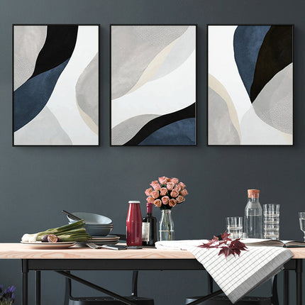 Wall Art 50cmx70cm Abstract Navy Blue 3 Sets Black Frame Canvas.