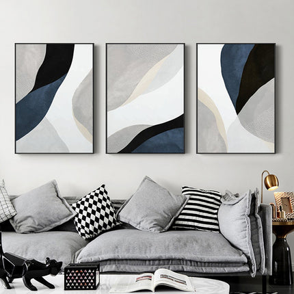 Wall Art 50cmx70cm Abstract Navy Blue 3 Sets Black Frame Canvas.