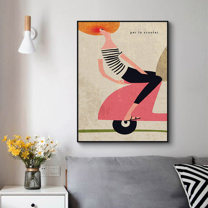 Wall Art 80cmx120cm Scooter Black Frame Canvas.