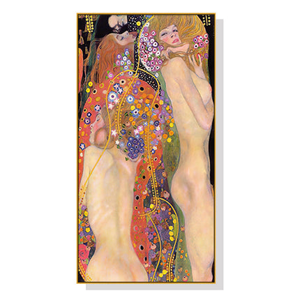 Wall Art 50cmx100cm Water Serpents By Gustav Klimt Gold Frame Canvas.