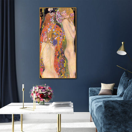 Wall Art 50cmx100cm Water Serpents By Gustav Klimt Gold Frame Canvas.