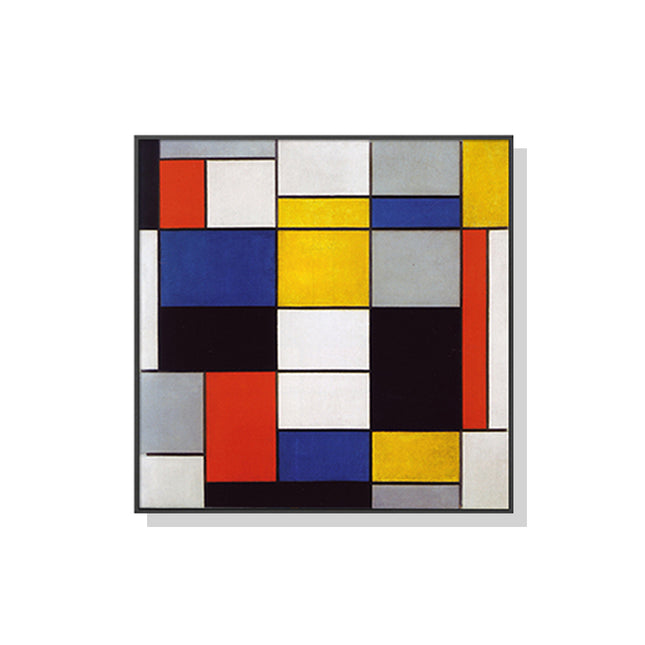 Wall Art 80cmx80cm Large Composition A By Piet Mondrian Black Frame Canvas.