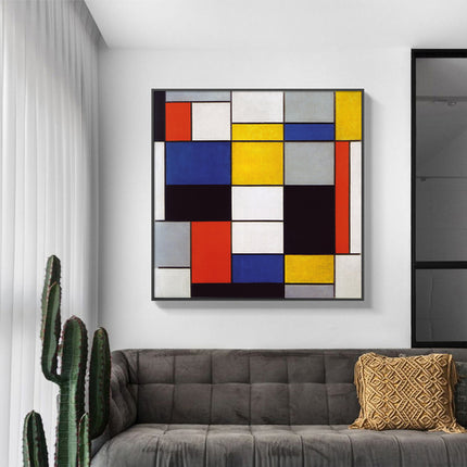 Wall Art 80cmx80cm Large Composition A By Piet Mondrian Black Frame Canvas.