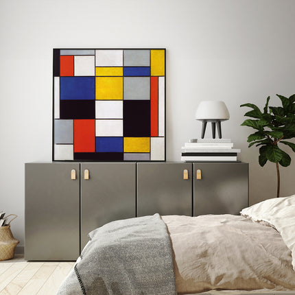 Wall Art 80cmx80cm Large Composition A By Piet Mondrian Black Frame Canvas.